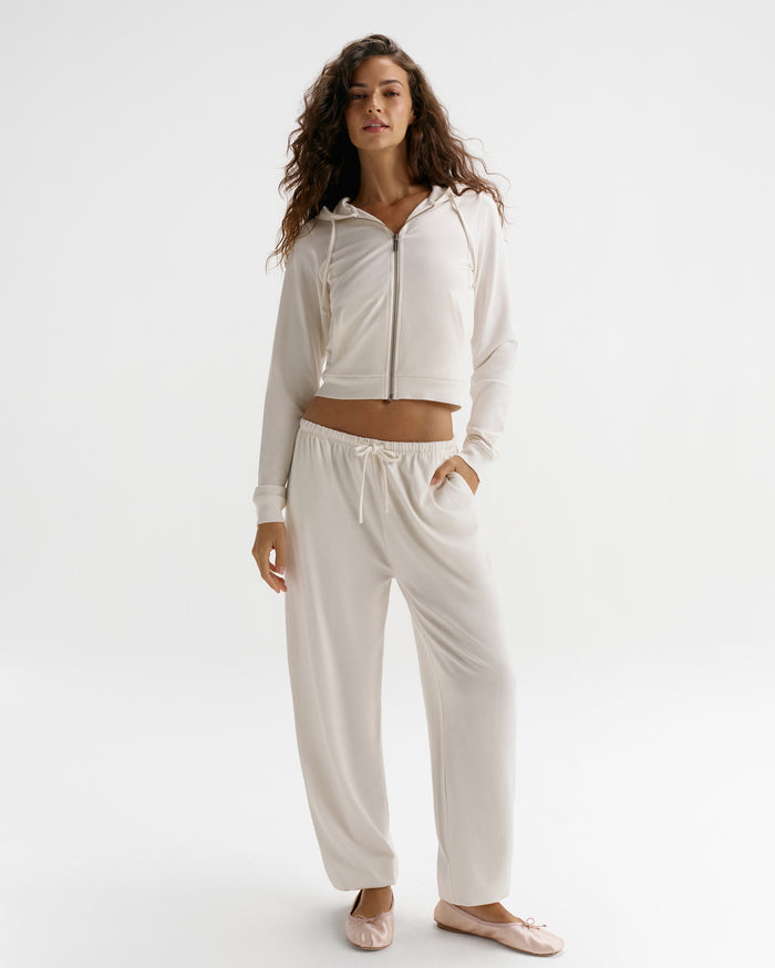 Modal Soft Lounge Cuffed Trousers - Marshmallow White