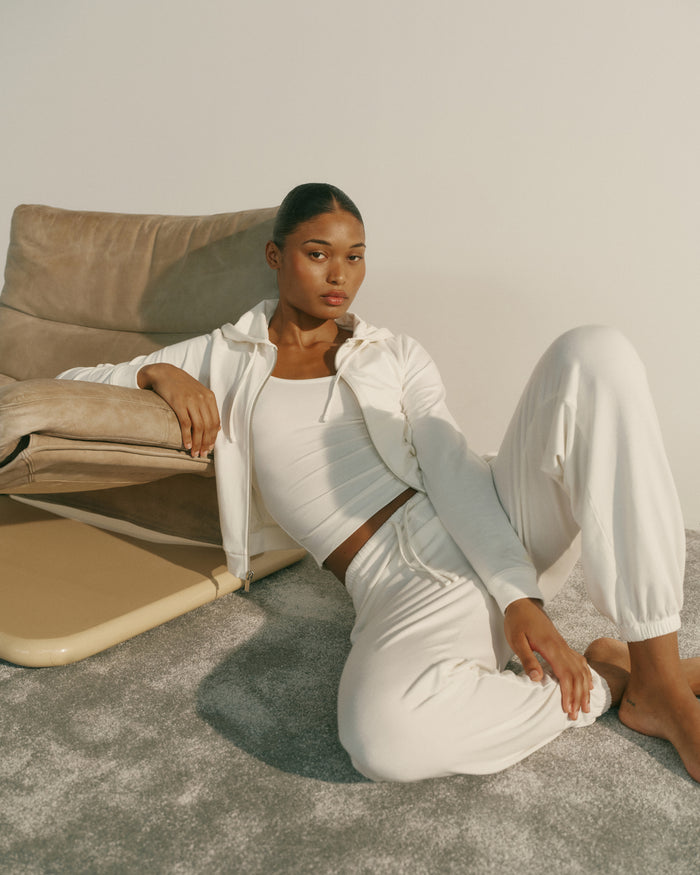 Modal Soft Lounge Cuffed Trousers - Marshmallow White