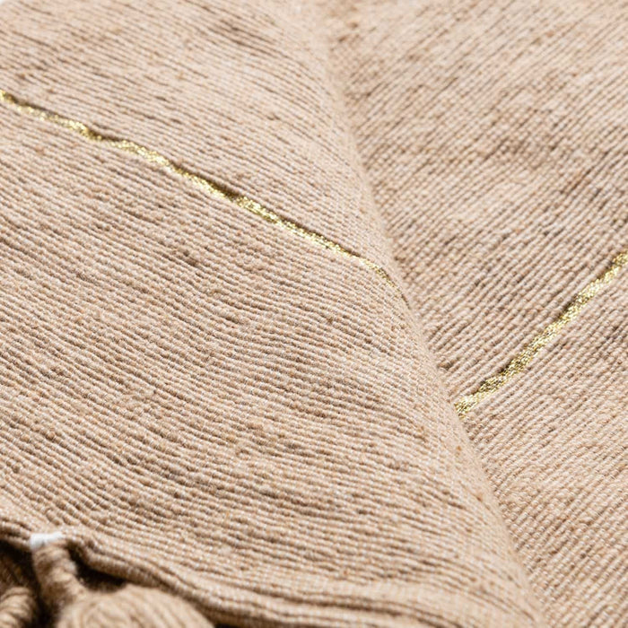 Moroccan Pom Pom Blanket - Brown & Gold - Benisouk