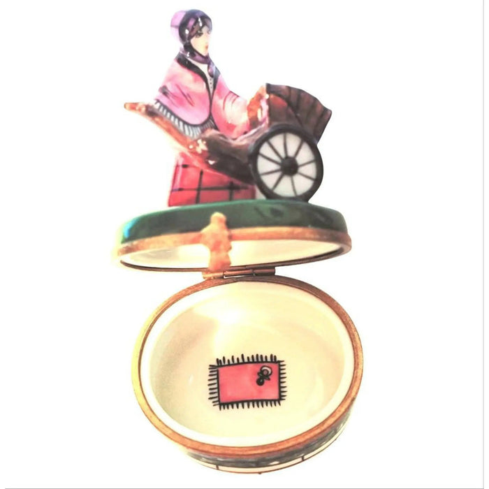 Woman with Baby Carriage Limoges Box Porcelain Limoges baby figurine women French Trinket Box