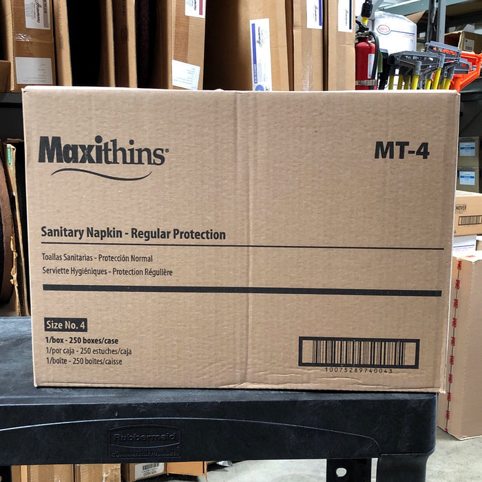 MT-4 Maxithins Vended Sanitary Napkins #4,  250 Individually Boxed