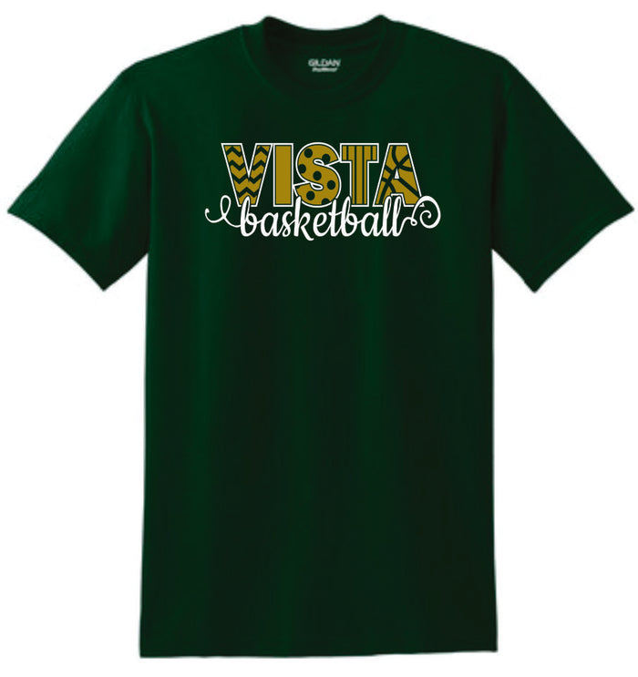 MVHS Basketball Curly Design Basic Tee- Matte or Glitter