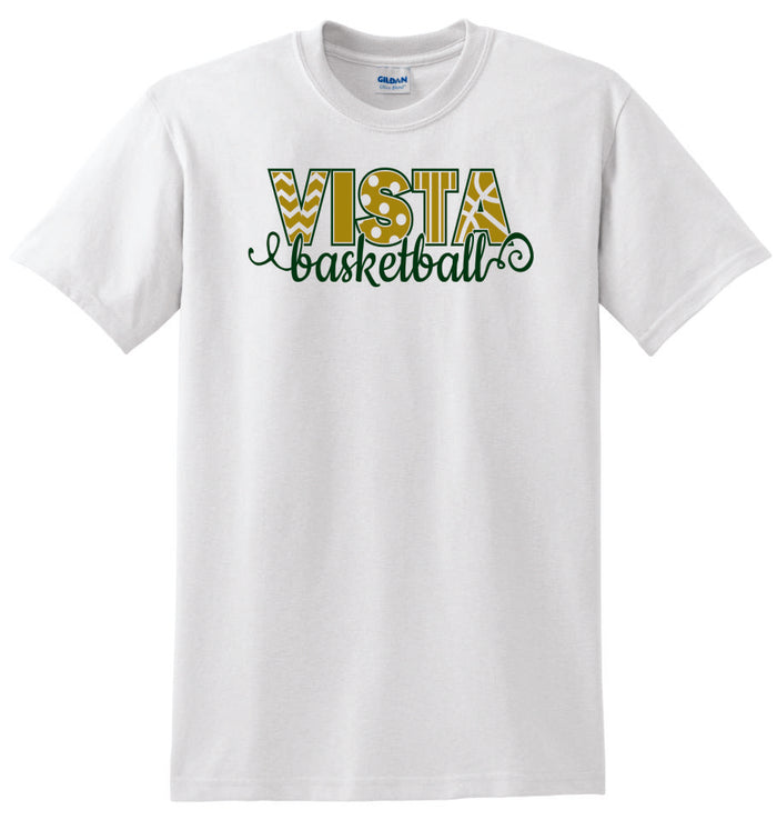 MVHS Basketball Curly Design Basic Tee- Matte or Glitter