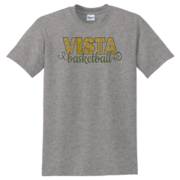 MVHS Basketball Curly Design Basic Tee- Matte or Glitter