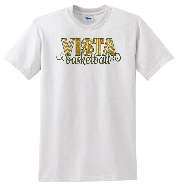 MVHS Basketball Curly Design Basic Tee- Matte or Glitter