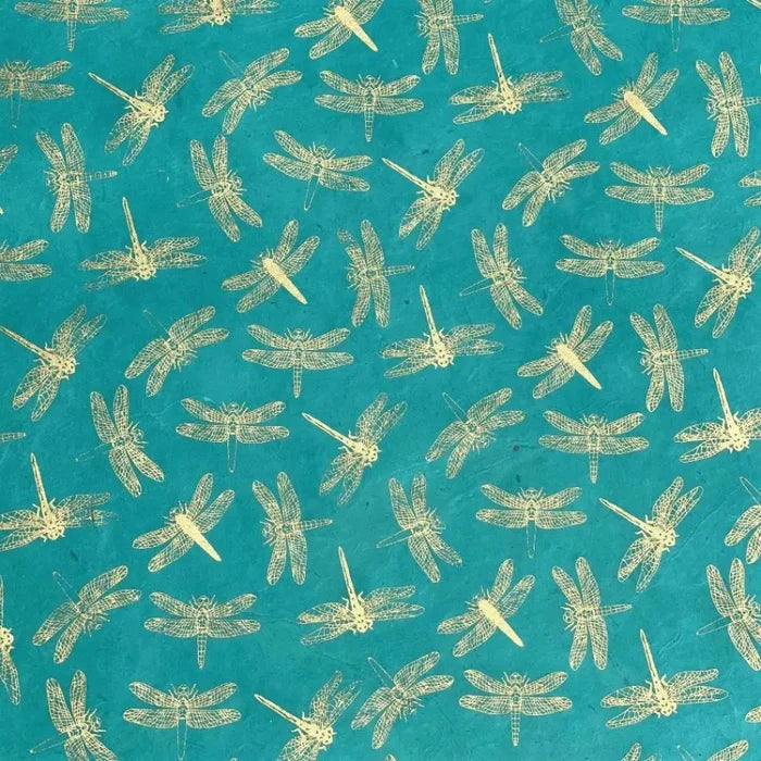 Nepali Paper Wrap Sheet - Gold Dragonflies