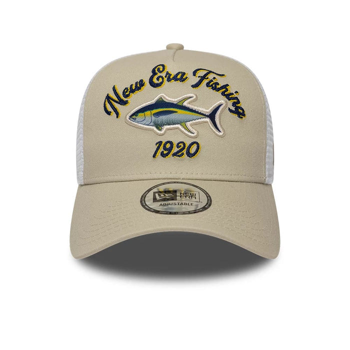 Pictured is this New Era Fishing 9FORTY A-Frame Trucker Adjustable cap in light beige. 2
