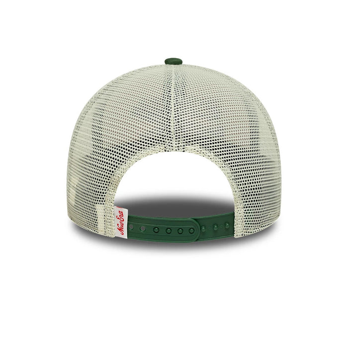 Pictured is this New Era Graphic 9FORTY M-Crown A-Frame Trucker cap in cream & green. 4
