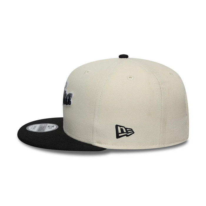 Pictured is this New Era Ombre Script 9FIFTY Snapback cap in light beige & black. 6