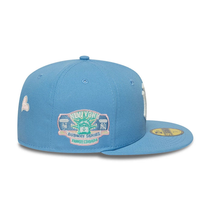 Pictured is this MLB Heart New York Yankees 59FIFTY Fitted cap in pastel blue. 5