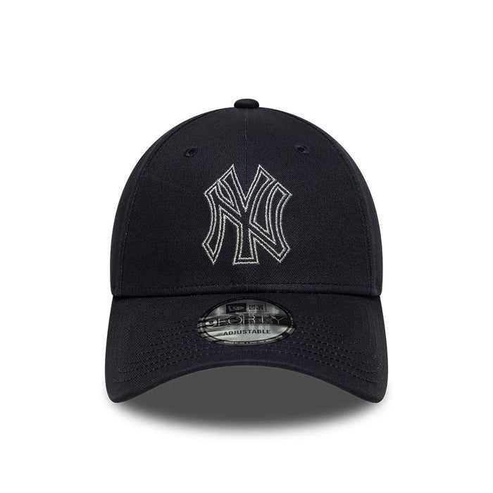 Pictured is this MLB Metallic Outline New York Yankees 9FORTY cap in navy. 2