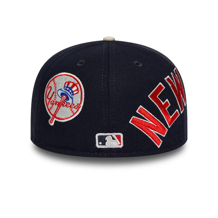 Pictured is this MLB Multi Logo New York Yankees 59FIFTY Fitted cap in navy. 5
