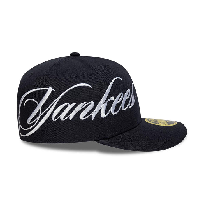 Pictured is this MLB Side Script New York Yankees Low Profile 59FIFTY Fitted cap in navy. 5