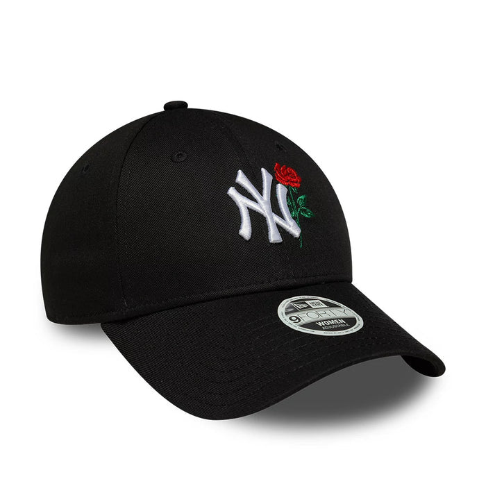 Pictured is this Womens MLB Flower Icon New York Yankees 9FORTY cap in black. 3