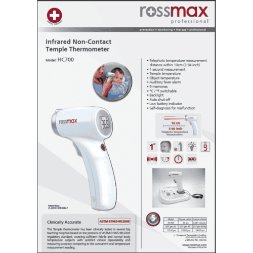 Swiss Brand Rossmax Non Contact Thermometer HC700 [professional units meant for heavy duty use, 1 battery can use up to 3000 measurements] - Asian Integrated Medical Sdn Bhd (ielder.asia)