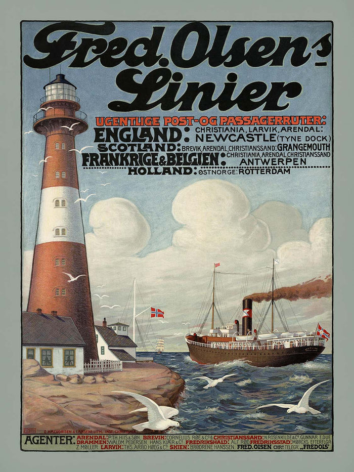 Norway Travel Poster: Fred. Olsens Linier by Peter Wilhelm Johannsen, 1912
