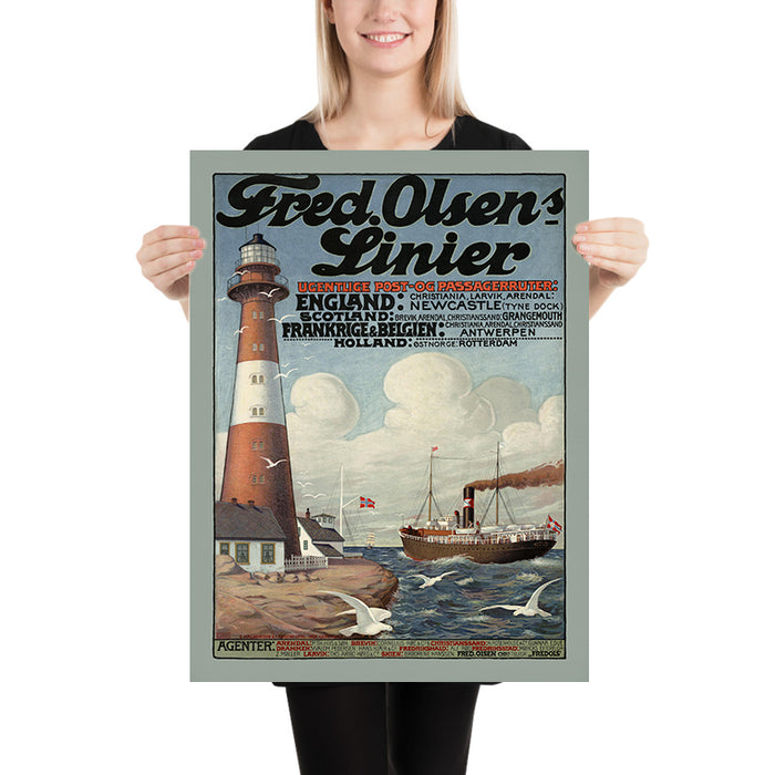 Norway Travel Poster: Fred. Olsens Linier by Peter Wilhelm Johannsen, 1912