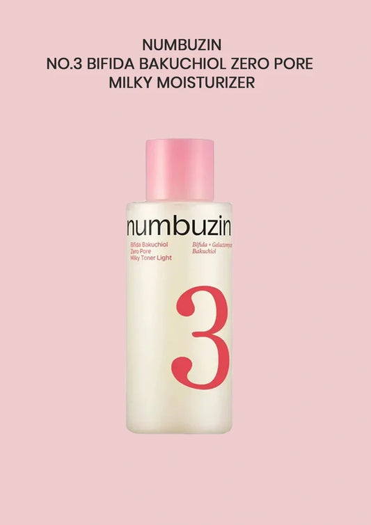 Numbuzin Milky Moisturizer bottle with pink cap on a light pink background