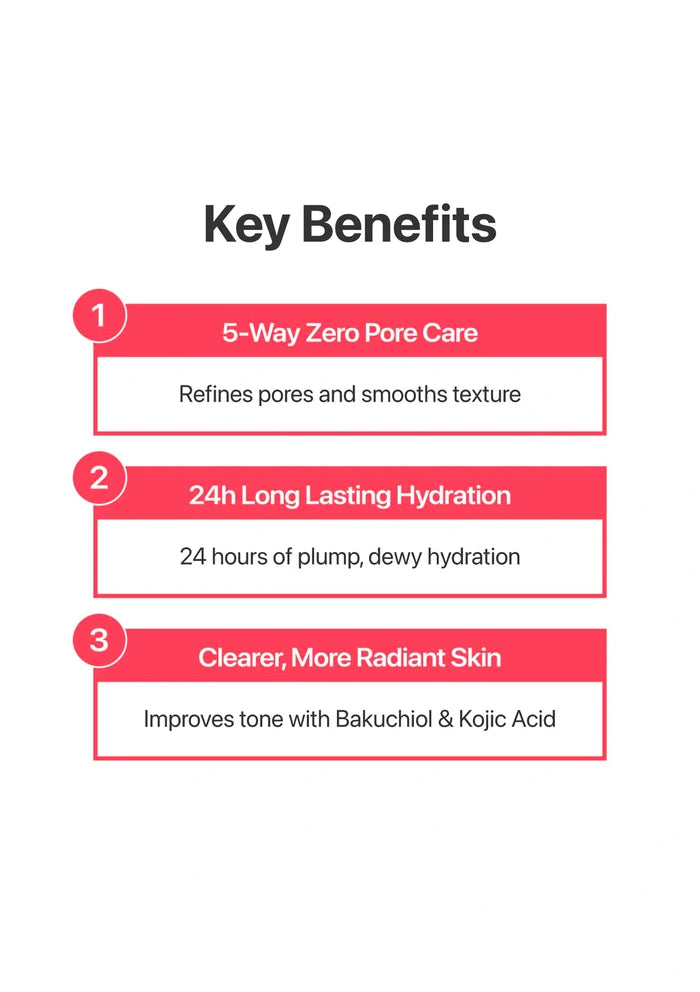 Key benefits of a skincare product on a white background