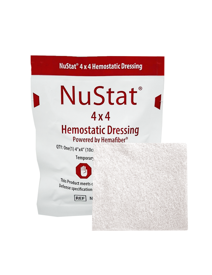 NuStat 4x4 Hemostatic Dressing with packaging