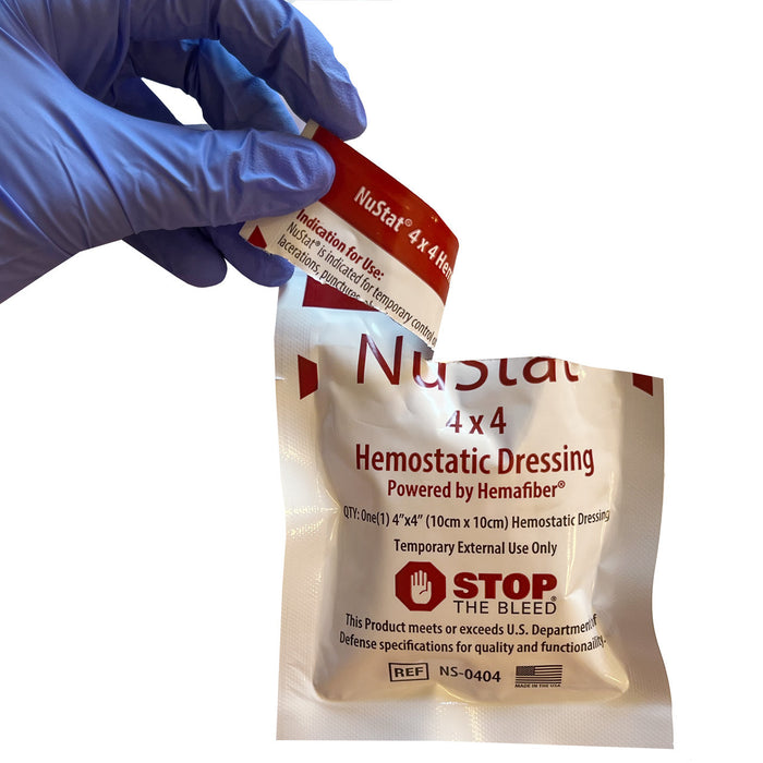 NuStat 4x4 Hemostatic Dressing being opened