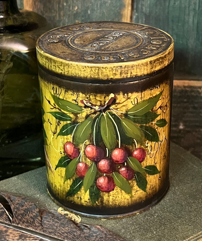 NV-967 Hand-painted Tin Lidded Can with Tole Painting