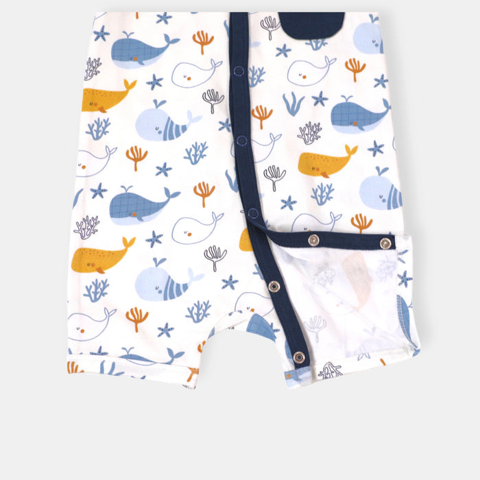 Ocean Whales Pocket & Button Baby Romper (Organic Jersey) by Viverano