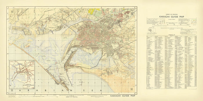 Old Guide Map of Karachi, 1929: Saddar, Clifton, Lyari, Karachi Harbor, Arabian Sea