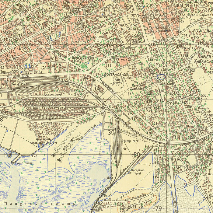 Old Guide Map of Karachi, 1929: Saddar, Clifton, Lyari, Karachi Harbor, Arabian Sea