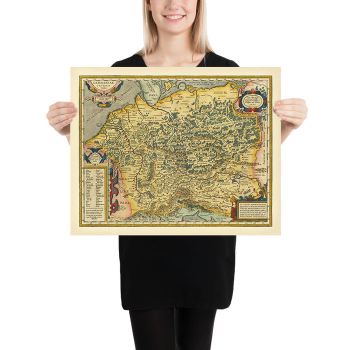 Old Map of Ancient Germany & Poland by Ortelius, 1624: Rhine, Danube, North Sea, Forests