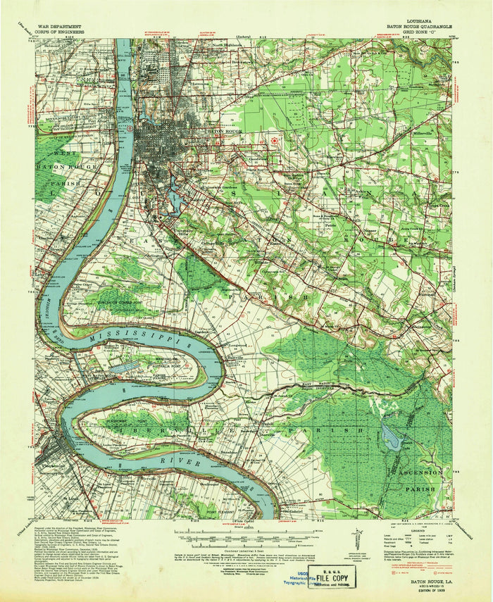 Old Map of Baton Rouge, Louisiana by USGS, 1939 – Mississippi River & East Baton Rouge Parish