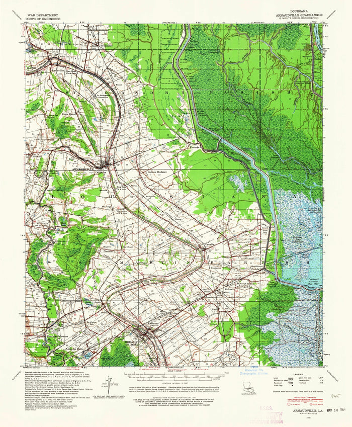 Old Map of Breaux Bridge, Louisiana by USGS, 1940 – Arnaudville, Bayou Teche & Pont des Mouton