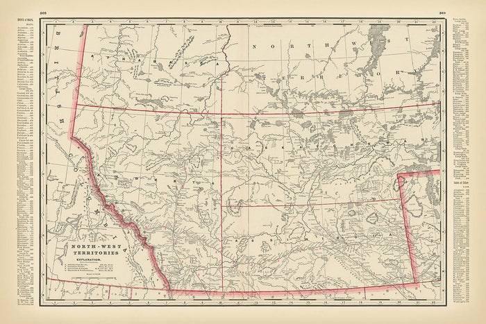 Old Map of Canada’s North-West Territory by Cram, 1891: Edmonton, Calgary, Railroads