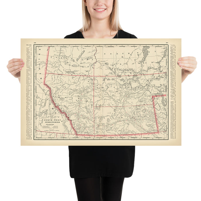 Old Map of Canada’s North-West Territory by Cram, 1891: Edmonton, Calgary, Railroads