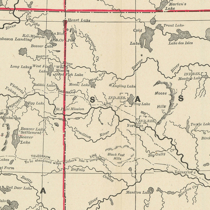 Old Map of Canada’s North-West Territory by Cram, 1891: Edmonton, Calgary, Railroads