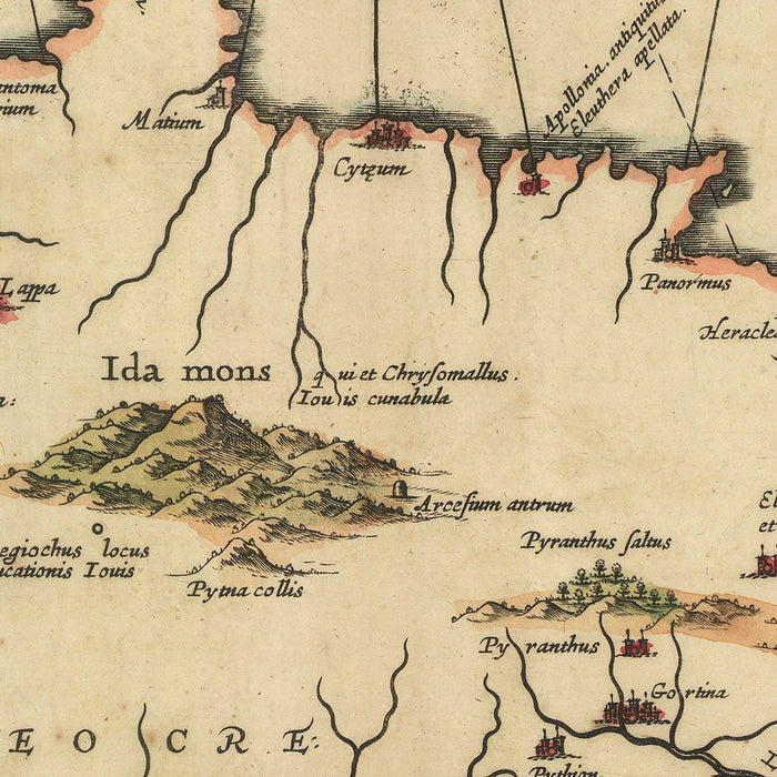 Old Map of Crete by Jansson, 1650: Cydonia, Knossos, Sea Monster, Maritime Vessels,