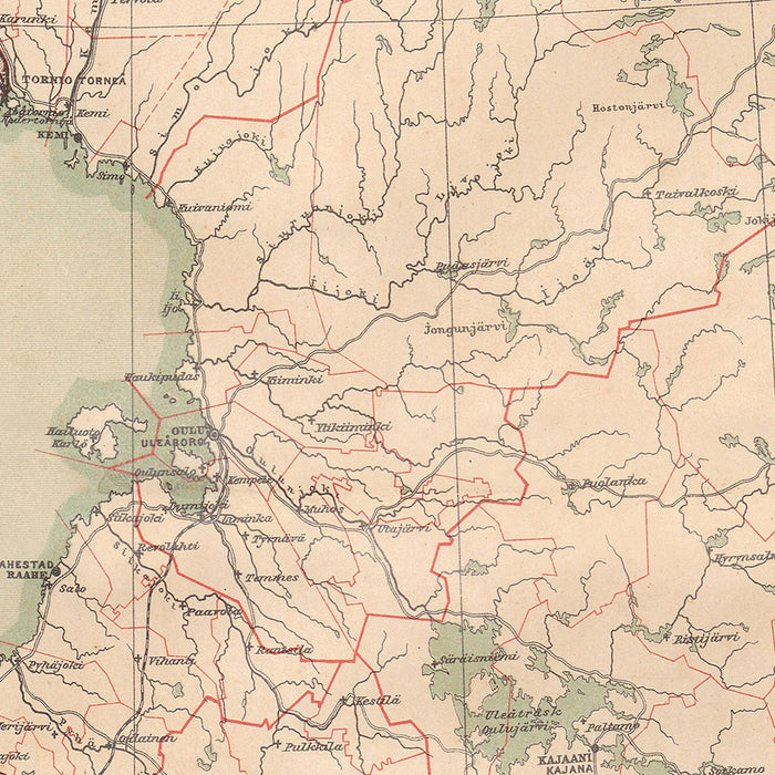 Old Map of Finland, 1897: Helsinki, Tampere, Gulf of Bothnia, Railways, Borders