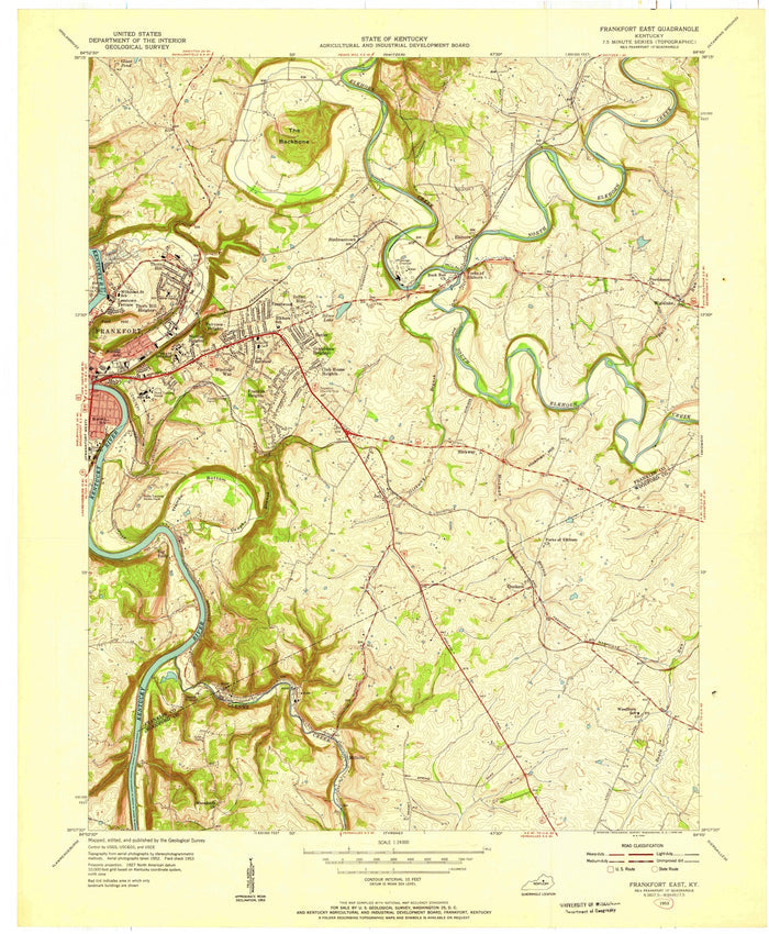 Old Map of Frankfort, Kentucky by USGS, 1953 – Kentucky River & Elkhorn Creek