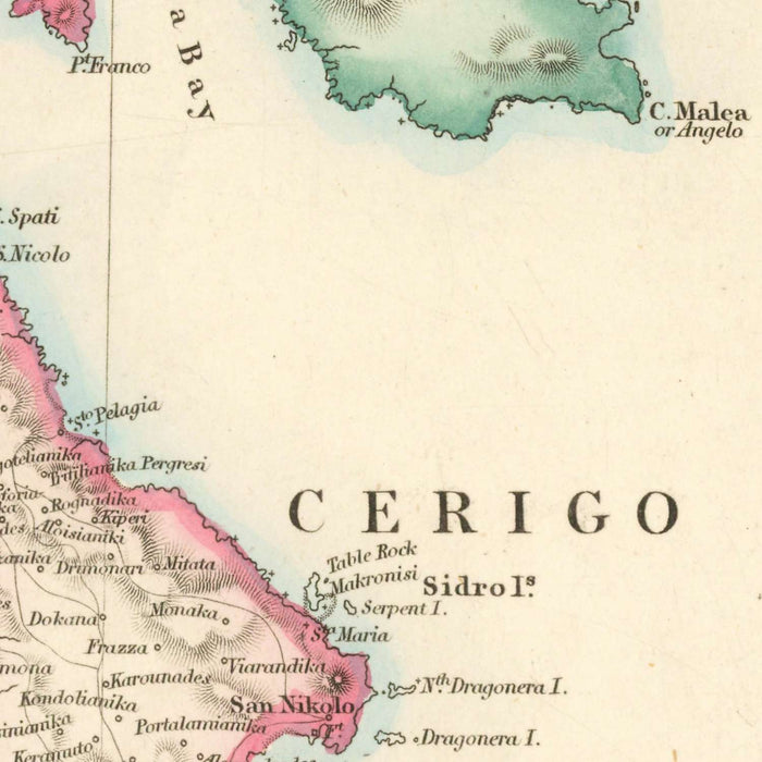 Old Map of Greece and Malta by Arrowsmith, 1844: Corfu, Valletta, Ionian Sea, Inset Map, Topography