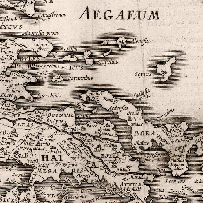 Old Map of Greece by Speed, 1676: Athens, Corinth, Aegean Sea, Ships