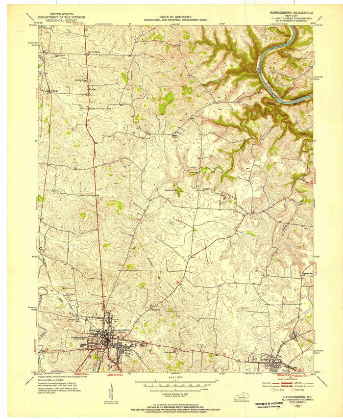 Old Map of Harrodsburg, Kentucky by USGS, 1952 – Kentucky River & Salt River