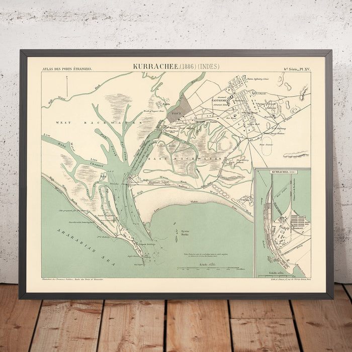 Old Map of Karachi, 1886: Port & Harbour, Cantonment, Oyster Rocks, Light House