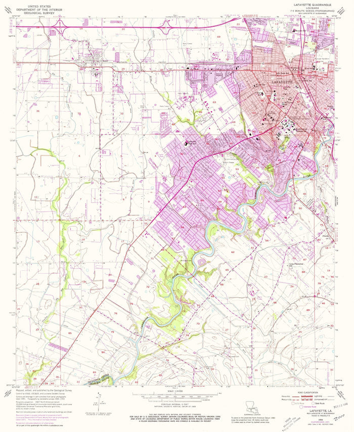 Old Map of Lafayette, Louisiana by USGS, 1955 – Vermilion River & Acadiana