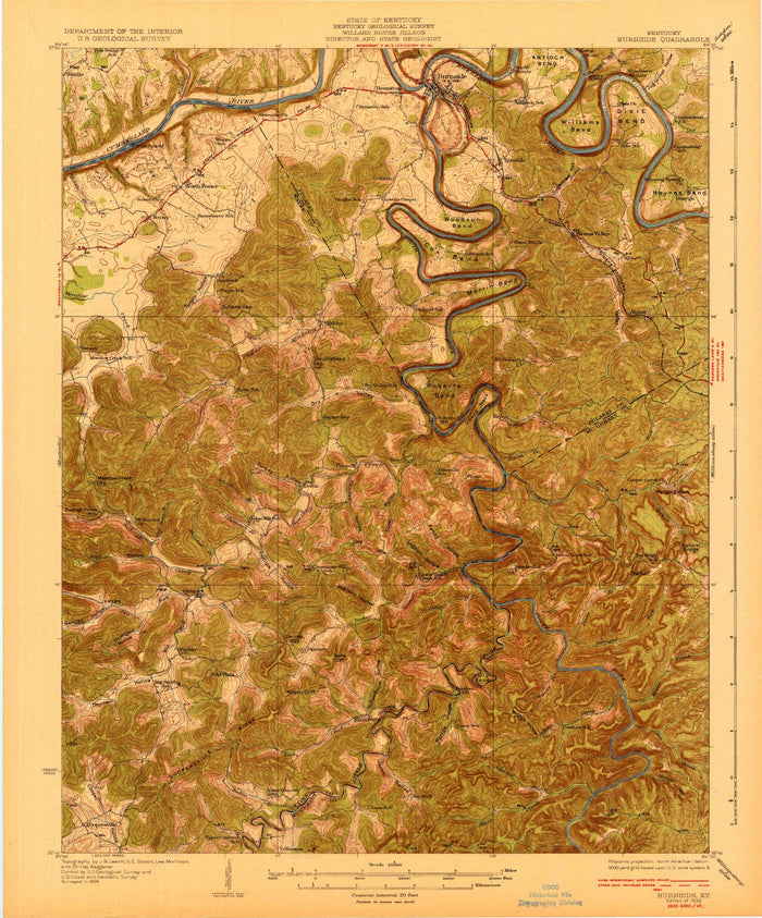 Old Map of Lake Cumberland, Kentucky by USGS, 1932 – Burnside, Monticello & Cumberland River