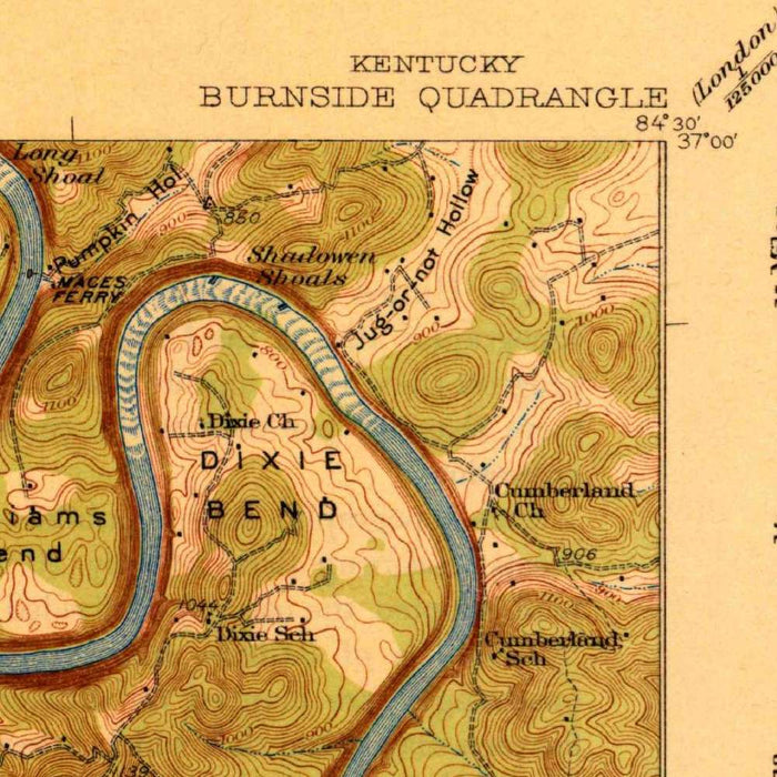 Old Map of Lake Cumberland, Kentucky by USGS, 1932 – Burnside, Monticello & Cumberland River