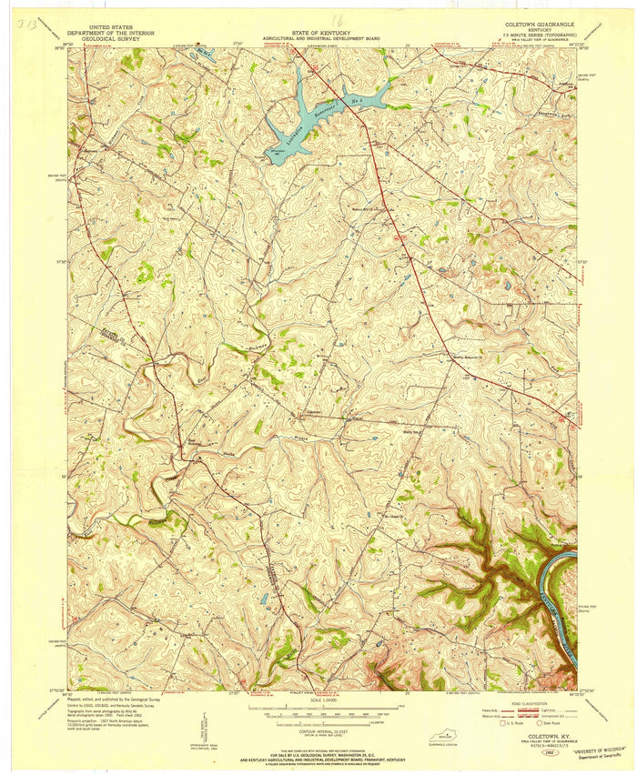 Old Map of Lexington, Kentucky by USGS, 1952 – Coletown, Kentucky River & Red River