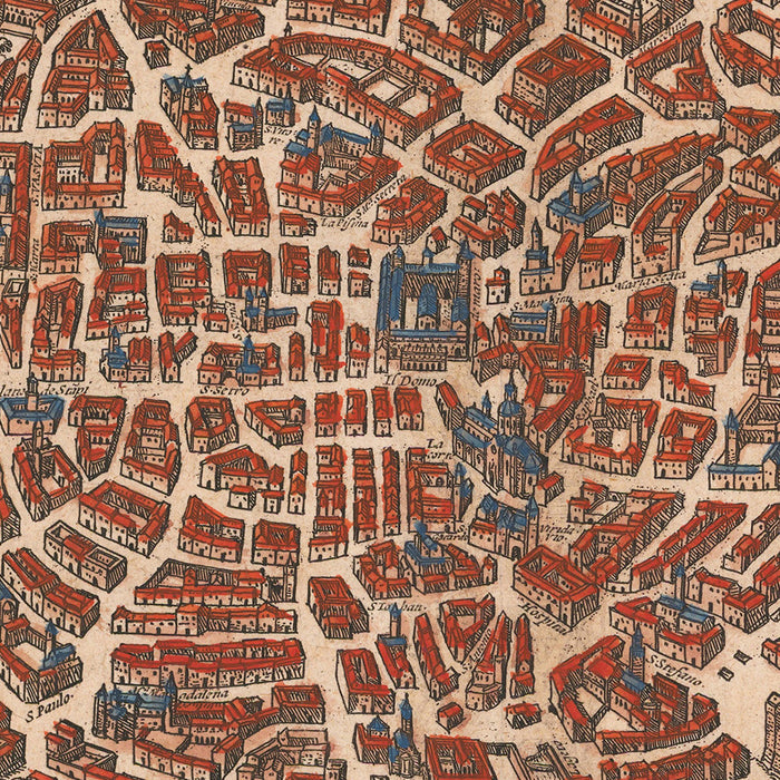 Old Map of Milan by Braun & Hogenberg, 1572: Cathedral, Fortifications, Streets, Fields