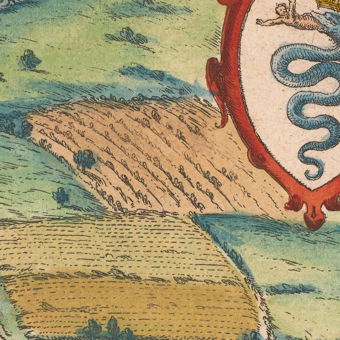 Old Map of Milan by Braun & Hogenberg, 1572: Cathedral, Fortifications, Streets, Fields