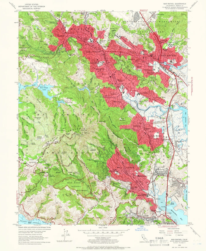 Old Map of Mill Valley, California by USGS, 1954 – San Rafael, Mount Tamalpais & Sausalito