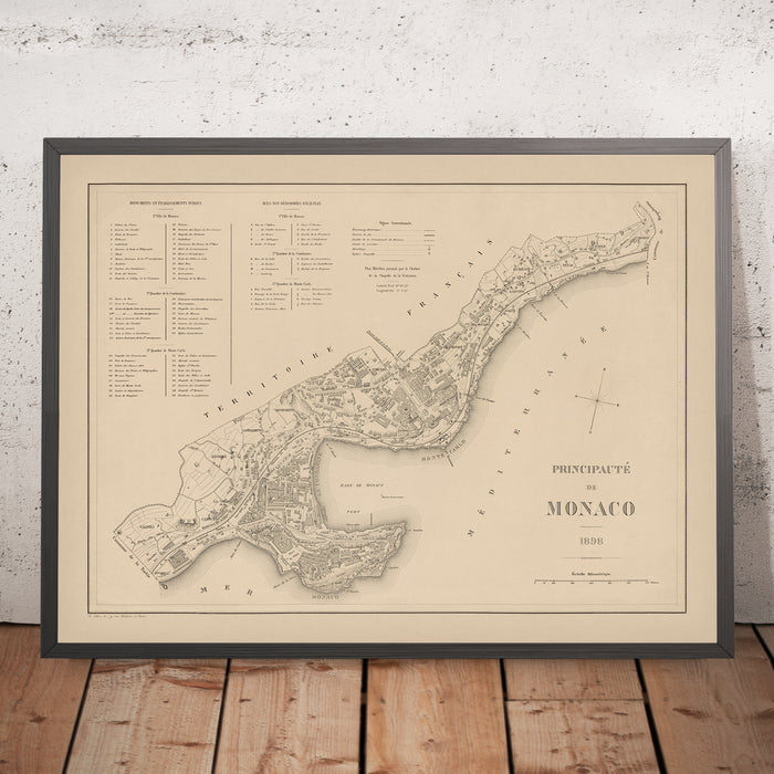 Old Map of Monaco by Gillot, 1898: Monte Carlo, La Condamine, Casino, Palais, Port